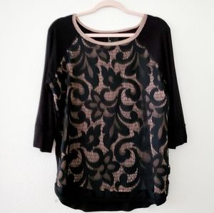 Anthropologie Dolan Black Lace Stretchy Knit Shirt Medium